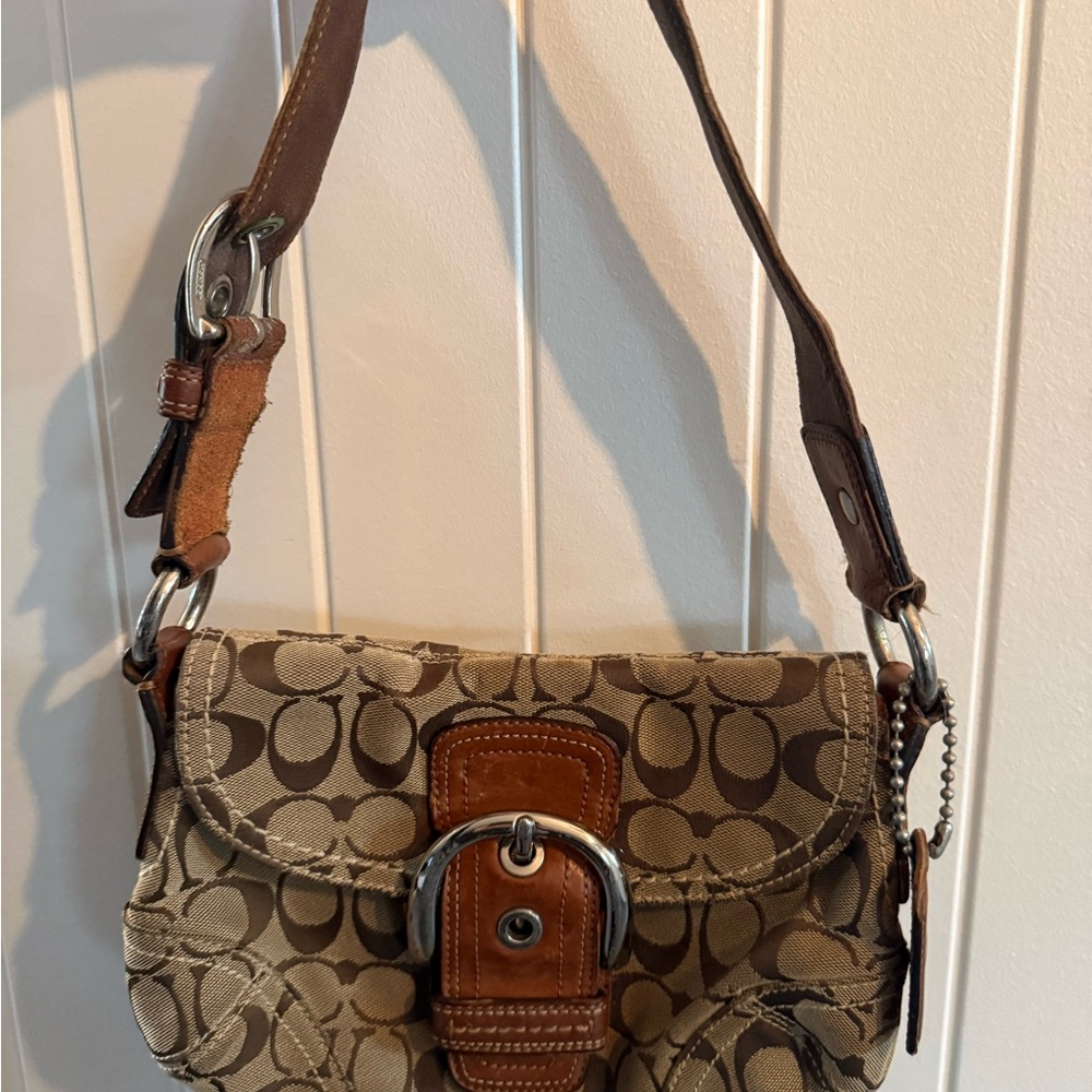 Coach Signature Brown and Tan Shoulder Bag